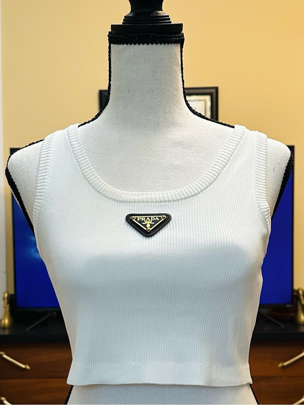 Authentic Prada Cropped Ribbed Tank, White, Women’s Small. New with tags.